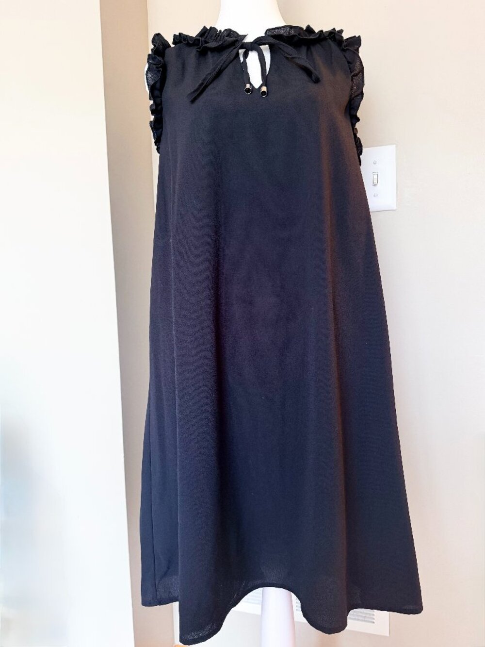 Staccato Black Ruffle-Neck Tank Dress – Size Small
